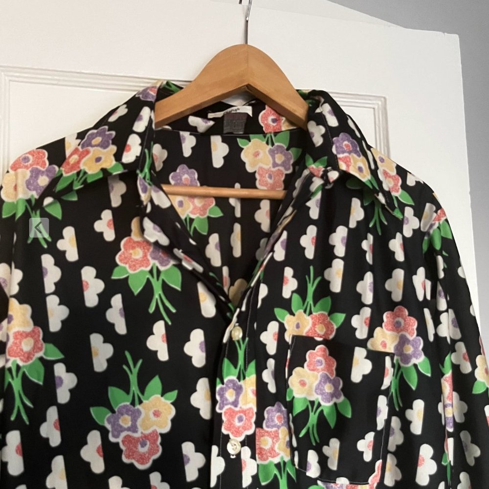 1970s Floral Flower Power Print Groovy Button Down Shirt - Picture 2 of 5